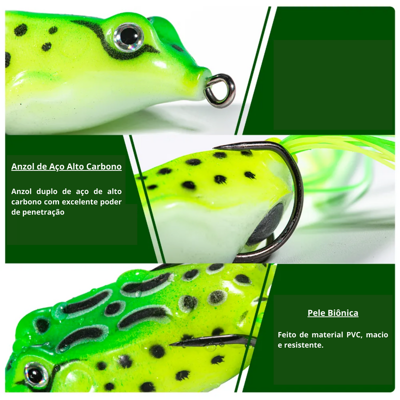 Kit 5 Iscas Artificial Frog/Sapinho com Anzol para Pesca